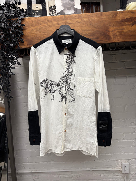 SS2016 Yohji Yamamoto Pour Homme ‘Sketched Dog’ Button Up Shirt
