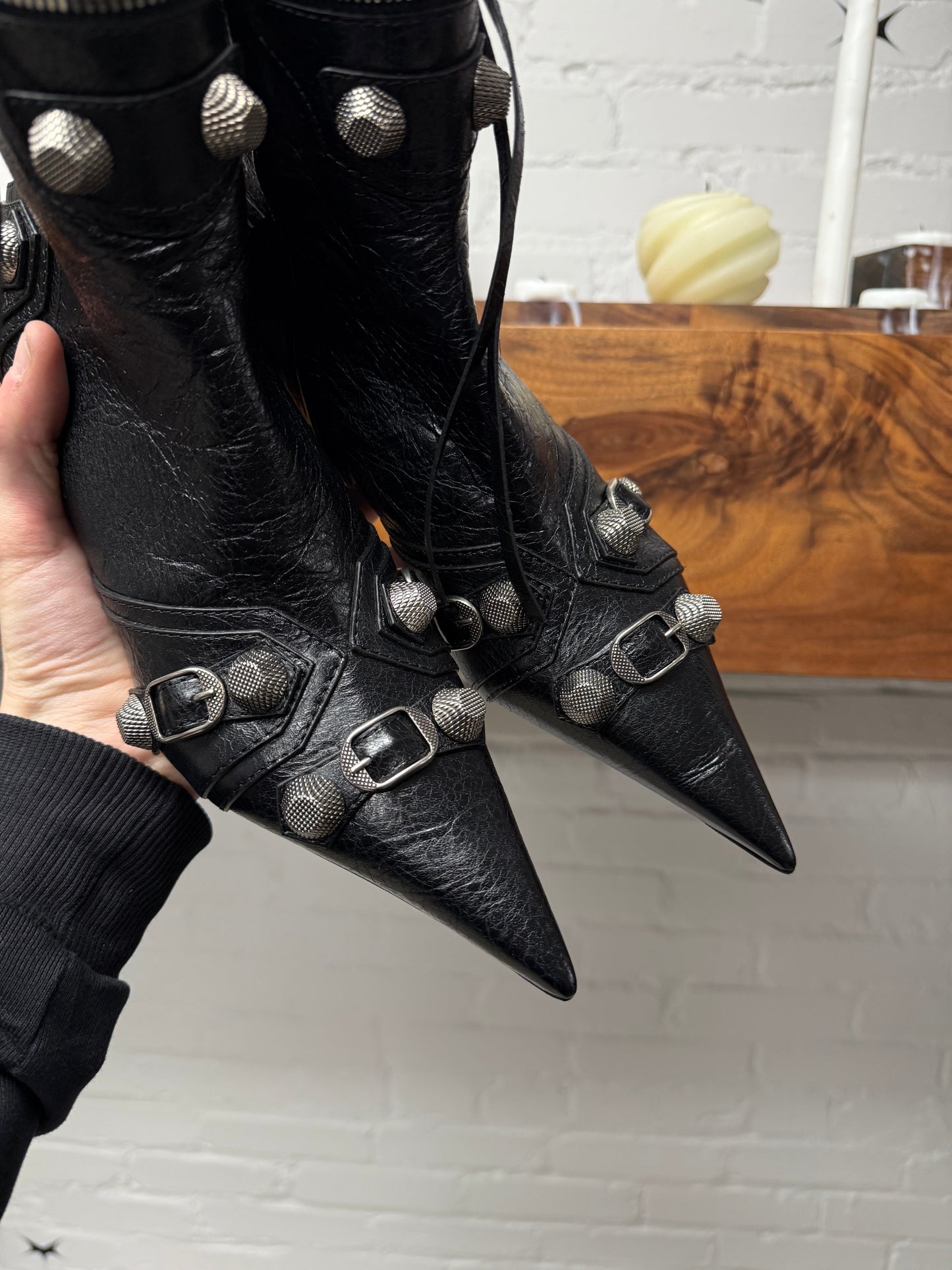 Balenciaga ‘Cagole’ Black Studded Leather Ankle Boots