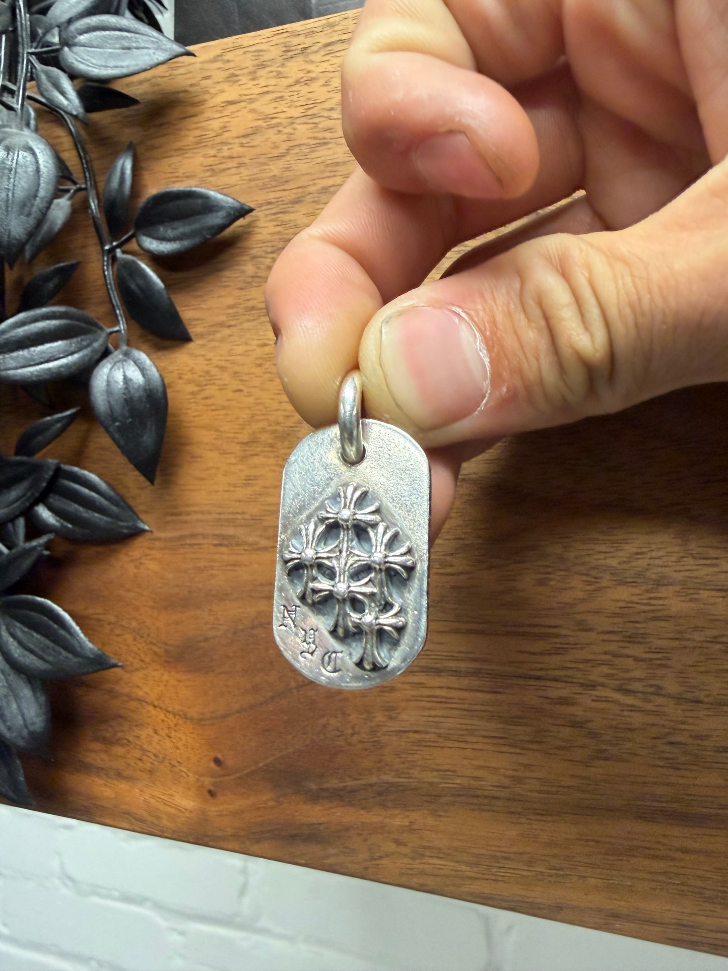 Chrome Hearts Cemetery Cross ‘New York’ Store Exclusive .925 Silver Dog-Tag Pendant