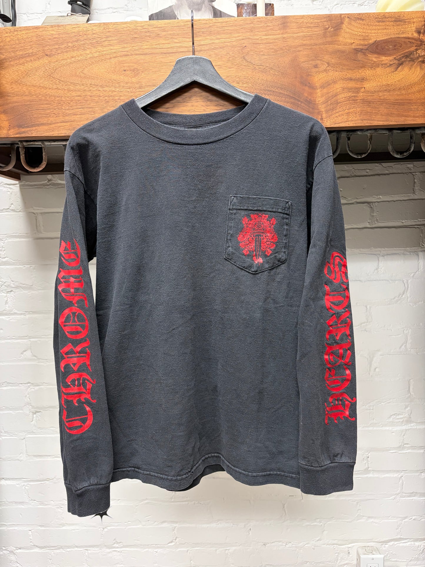 Vintage 90s Chrome Hearts ‘Staff’ Red/Black Sun Faded Long Sleeve Shirt