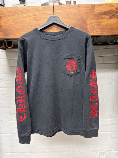 Vintage 90s Chrome Hearts ‘Staff’ Red/Black Sun Faded Long Sleeve Shirt