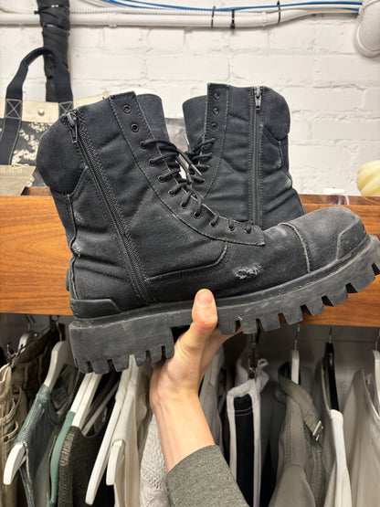 Balenciaga Distressed Canvas ‘Strike’ Black Combat Boots