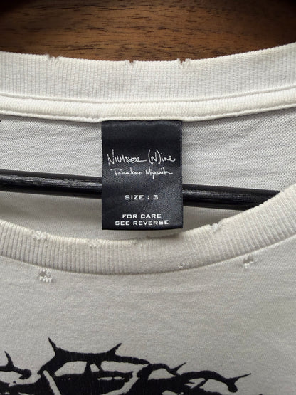 SS2006 Number (N)ine ‘Welcome to the Shadows’ Skull Jesus Distressed White Graphic T-Shirt