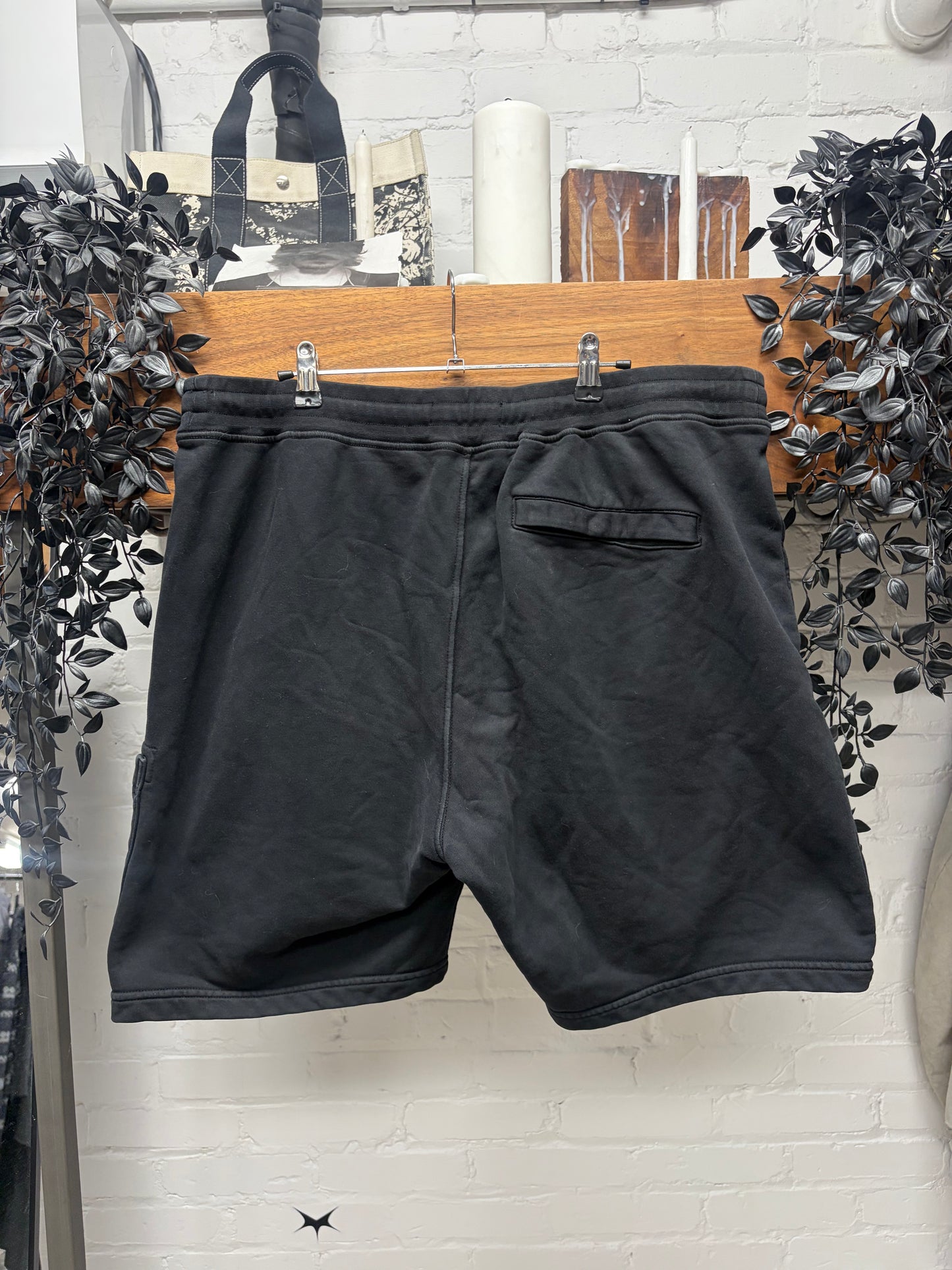 Stone Island Black Cotton ‘Badge Logo’ Sweat Shorts