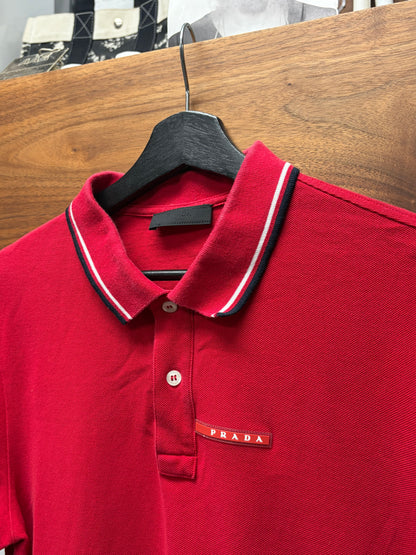 Prada ‘Sport Logo’ Red Cotton Polo Short Sleeve Shirt