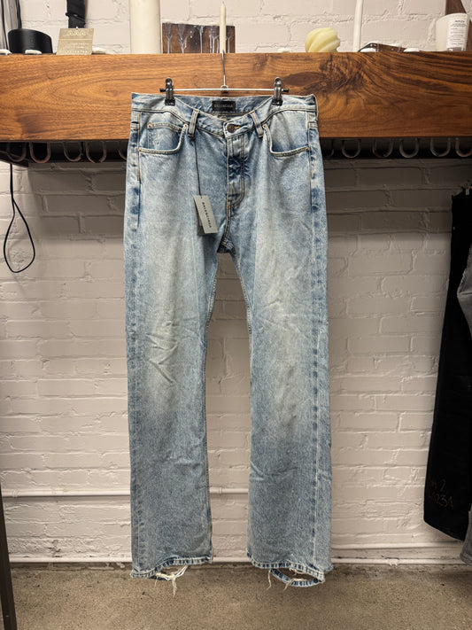 Balenciaga ‘Japanese Organic Twill’ Light Wash Blue Heelbite Flared Jeans