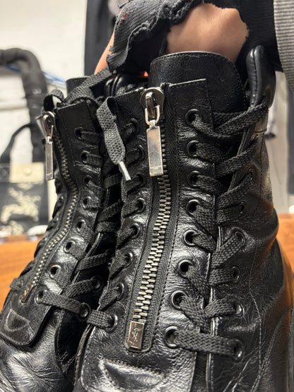 Saint Laurent ‘William’ Double Lace Up Patent Leather Combat Boots
