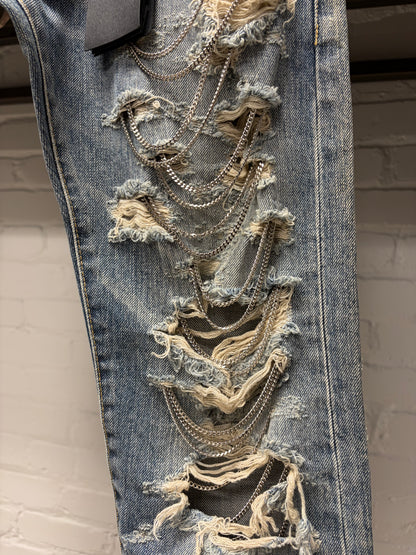 AW2013 Saint Laurent by Hedi Slimane ‘Chain Distressed’ D02 Skinny Jeans