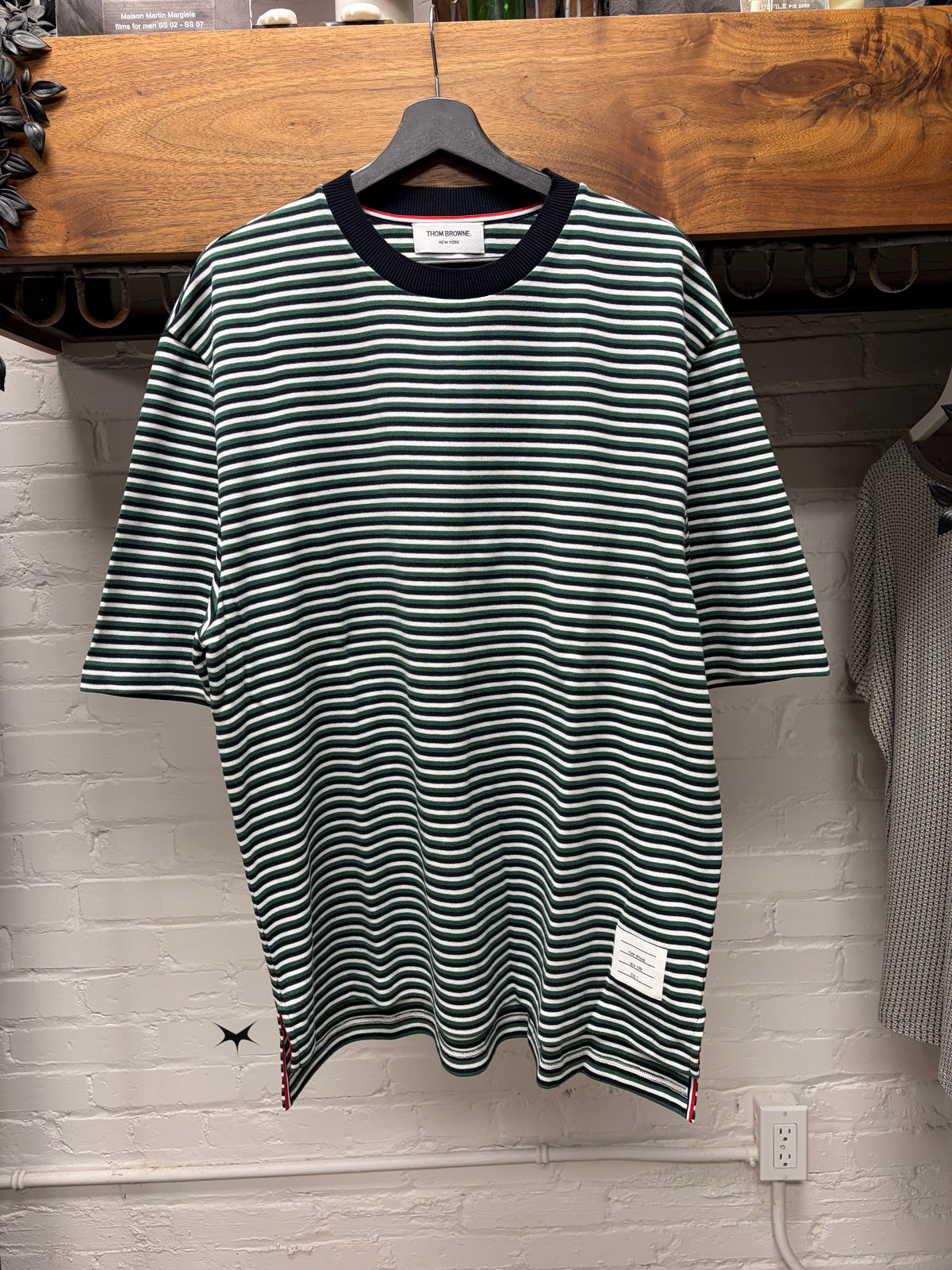 Thom Browne Green/White Patch Logo ‘Ringer’ Short Sleeve Shirt