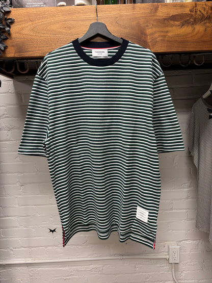 Thom Browne Green/White Patch Logo ‘Ringer’ Short Sleeve Shirt