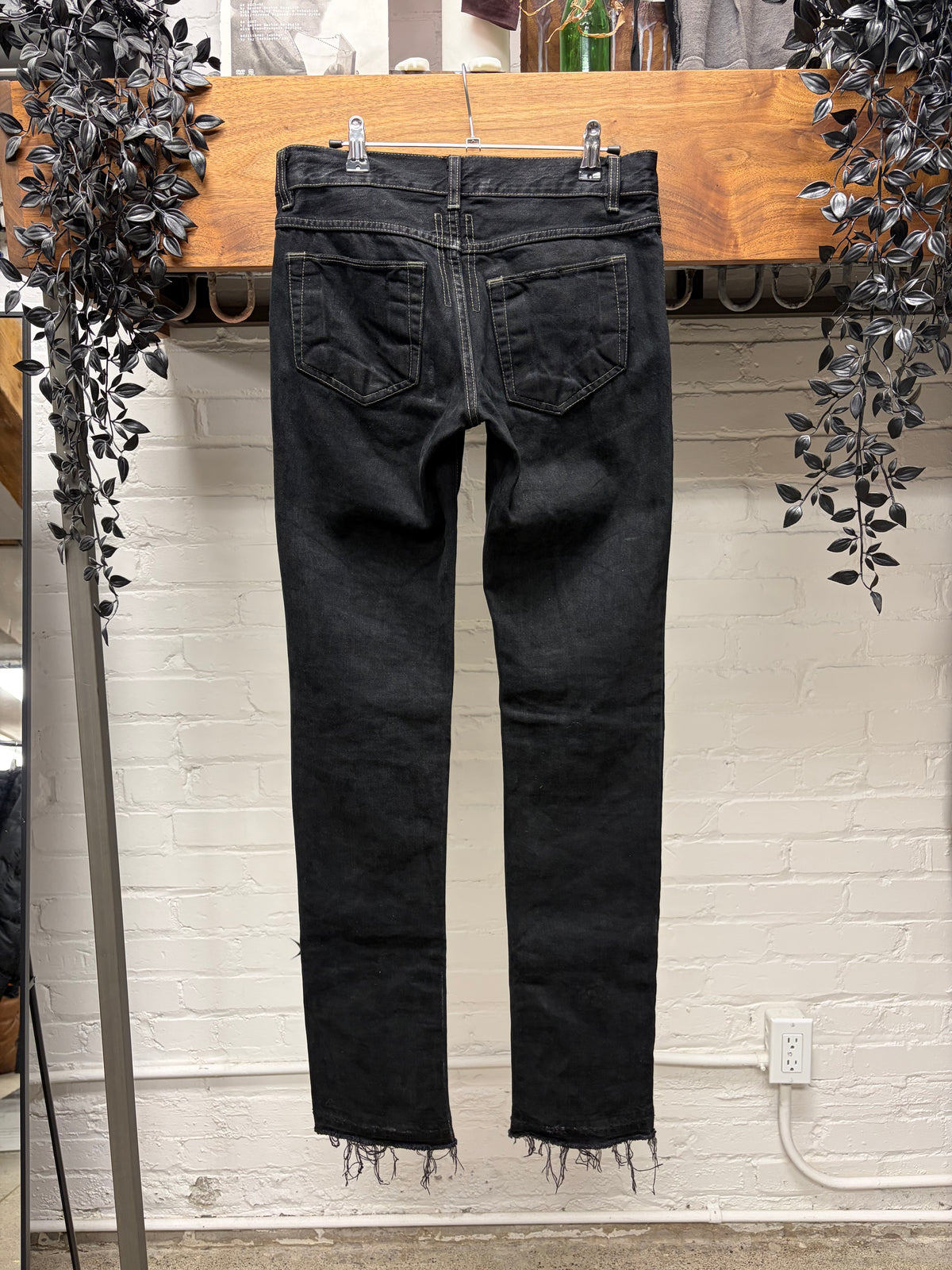SS2007 Rick Owens DRKSHDW ‘Drake’ Black Waxed Skinny Jeans with Raw Hem