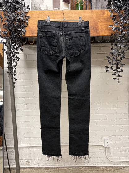 SS2007 Rick Owens DRKSHDW ‘Drake’ Black Waxed Skinny Jeans with Raw Hem