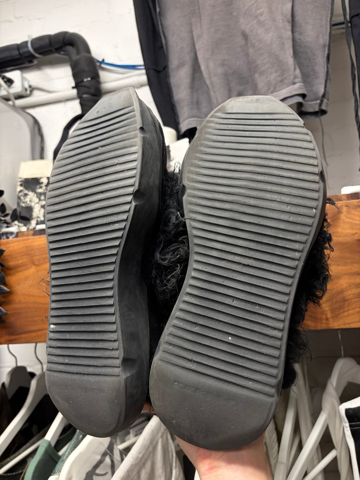Rick Owens ‘Abstract’ Black Faux Fur Shag High Top Sneakers