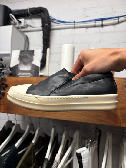 Rick Owens Black Leather Slip On Low Top Sneakers