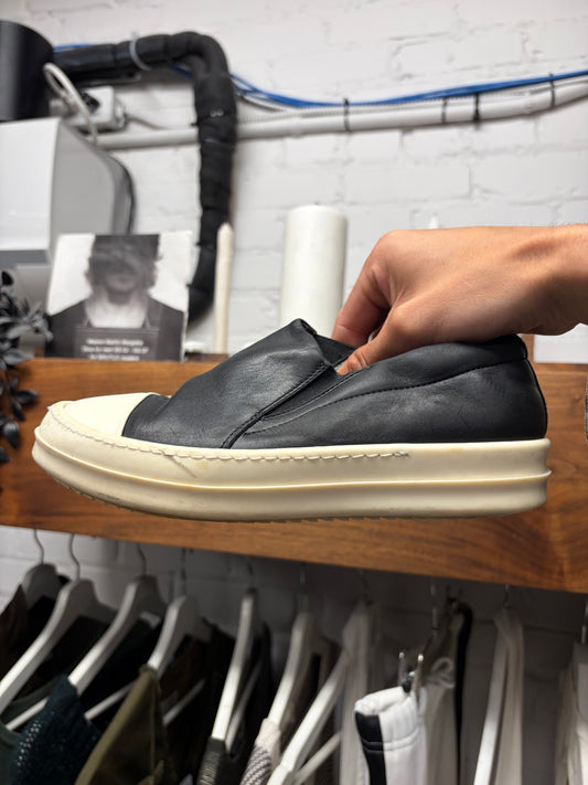 Rick Owens Black Leather Slip On Low Top Sneakers