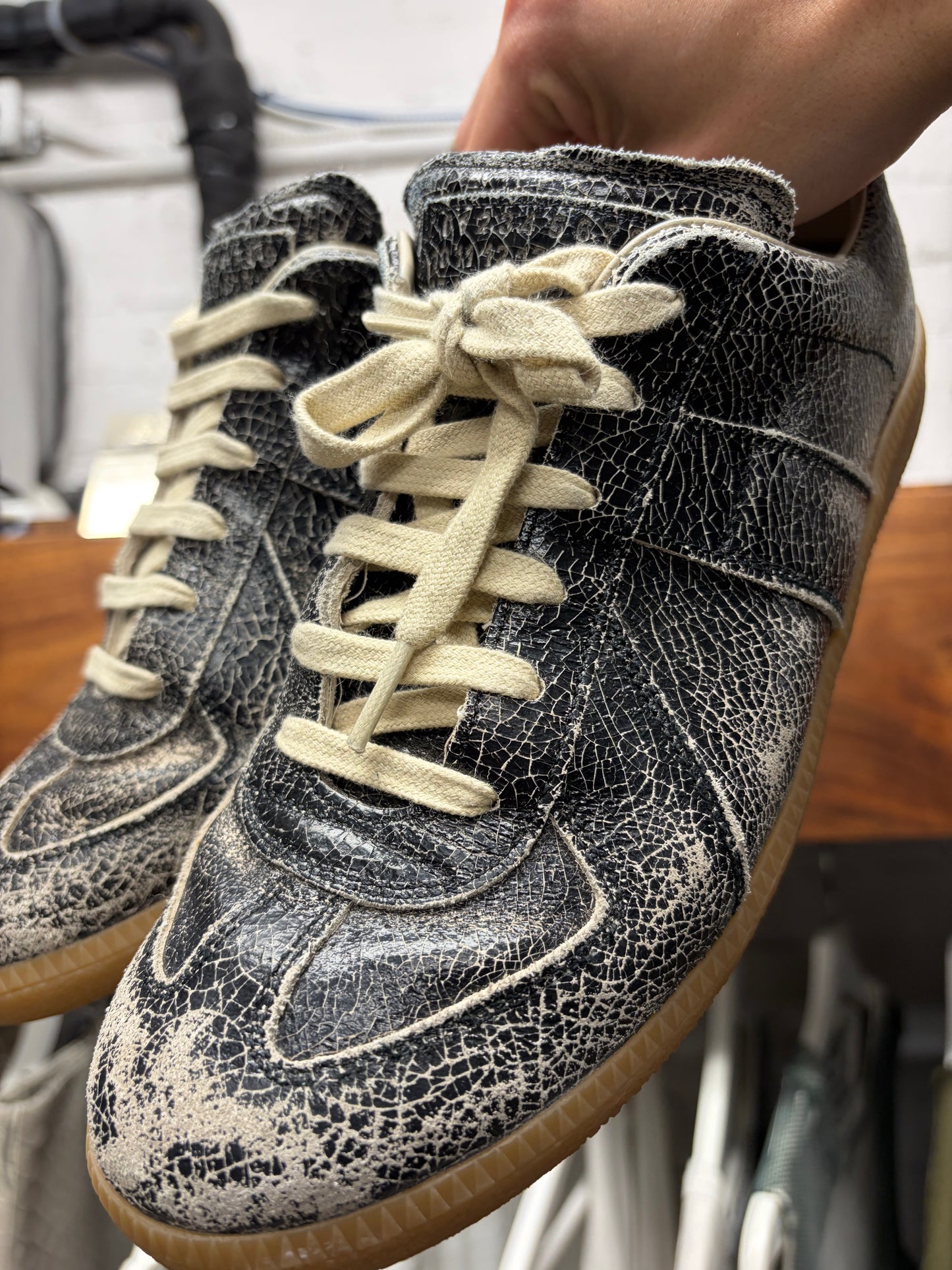 Margiela ‘Paint Crack’ G.A.T. Grey/Gum Sole Low Top Sneakers