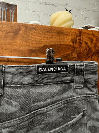 SS2021 Balenciaga Camo Heavyweight Denim Shorts