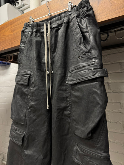 Rick Owens DRKSHDW Waxed Black ‘Cargo Bela’ Wide Leg Pants