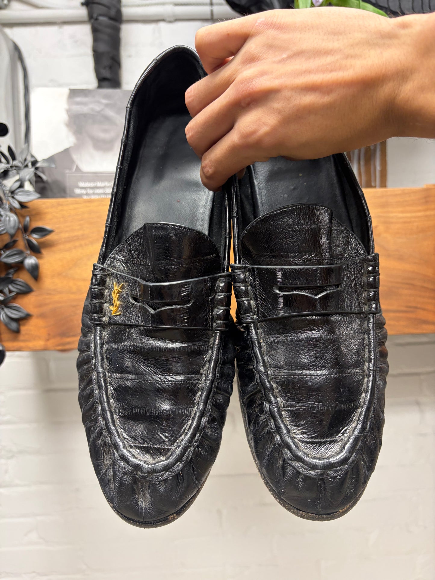 Saint Laurent Black Eel Leather Black ‘Penny’ Loafers