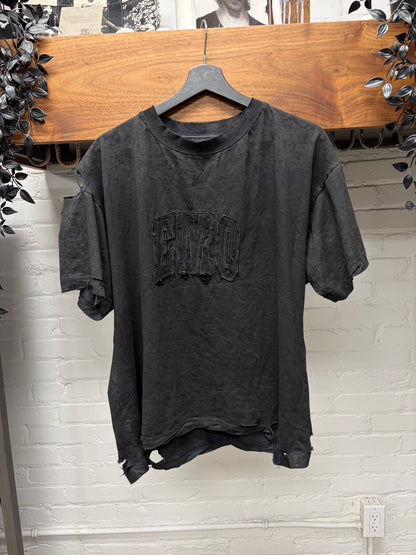 AW2025 Balenciaga ‘Emo Team’ Distressed Black Logo T-Shirt
