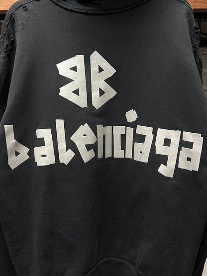 2023 Balenciaga ‘Tape Logo’ Distressed Pullover Hoodie