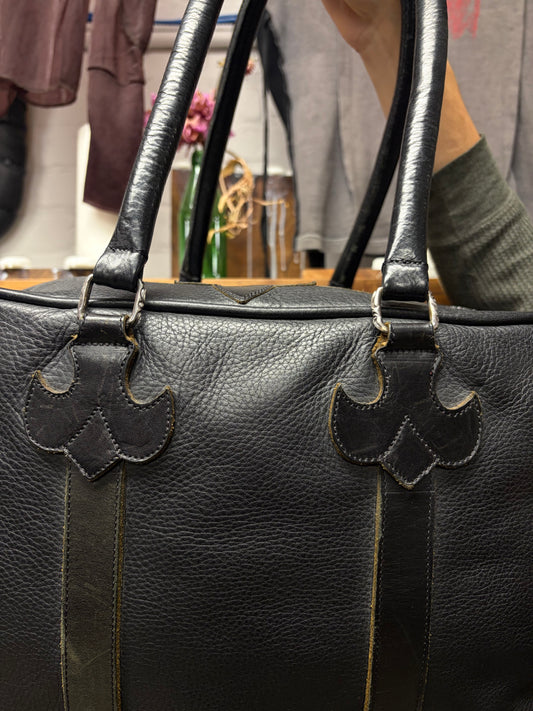 Chrome Hearts Fleur Black Leather Large ‘Weekender’ Duffle Bag