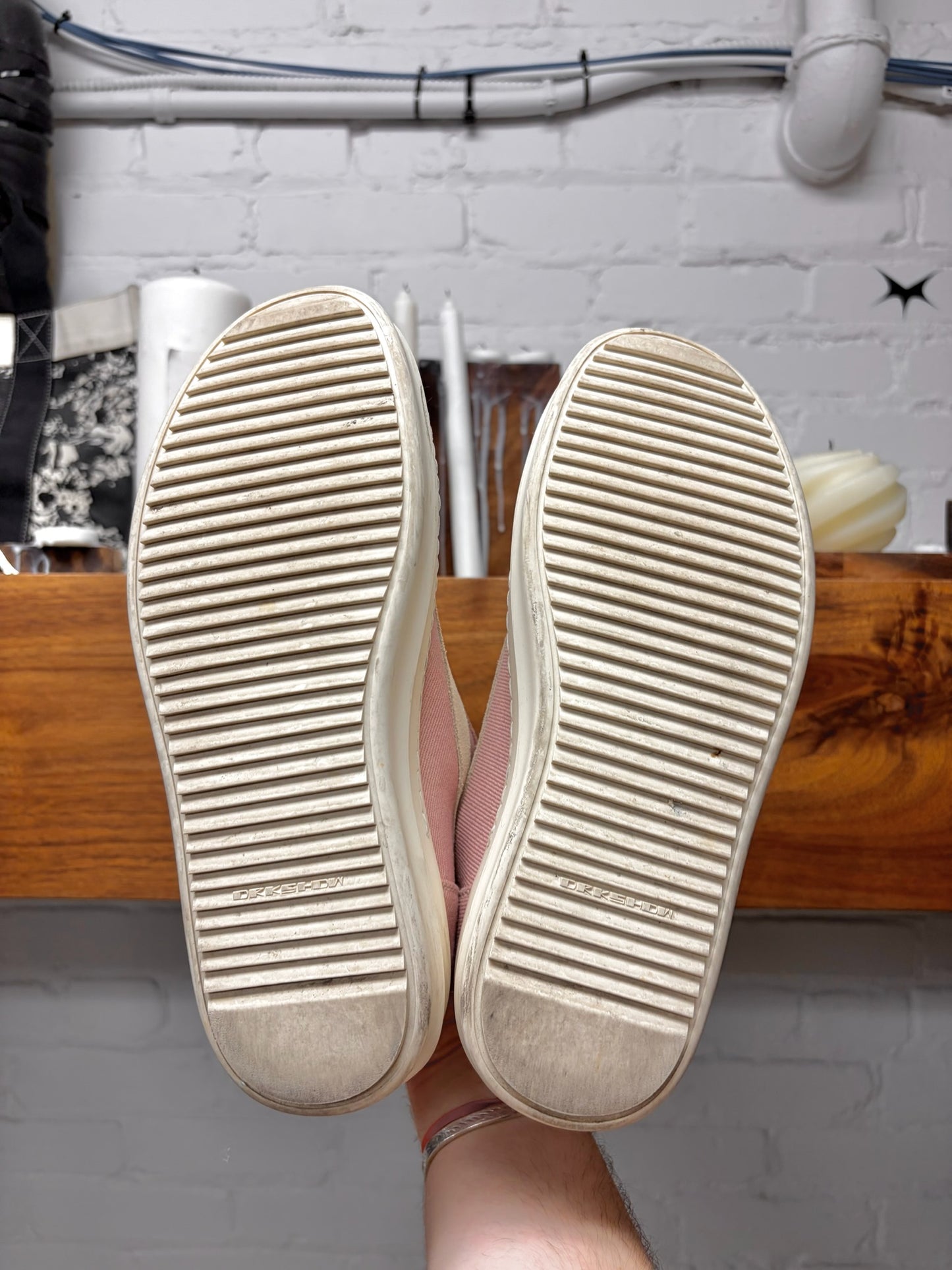 Rick Owens ‘Vans’ Pink/Milk Canvas Low Top Sneakers