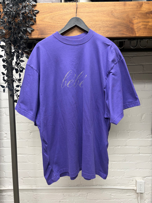 2021 Balenciaga ‘Bébé’ Purple Rhinestone Oversized T-Shirt
