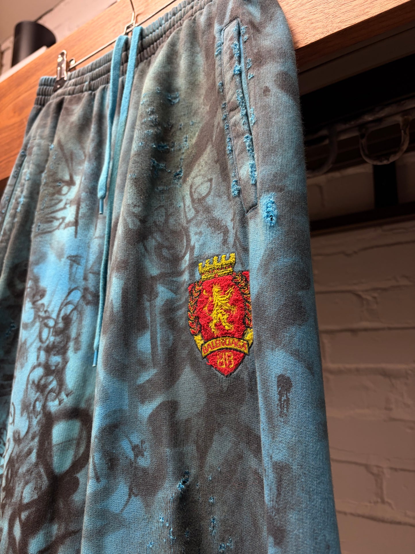 SS2023 Balenciaga ‘Skater’ Blue Graffiti Wide Leg Drawstring Sweatpants