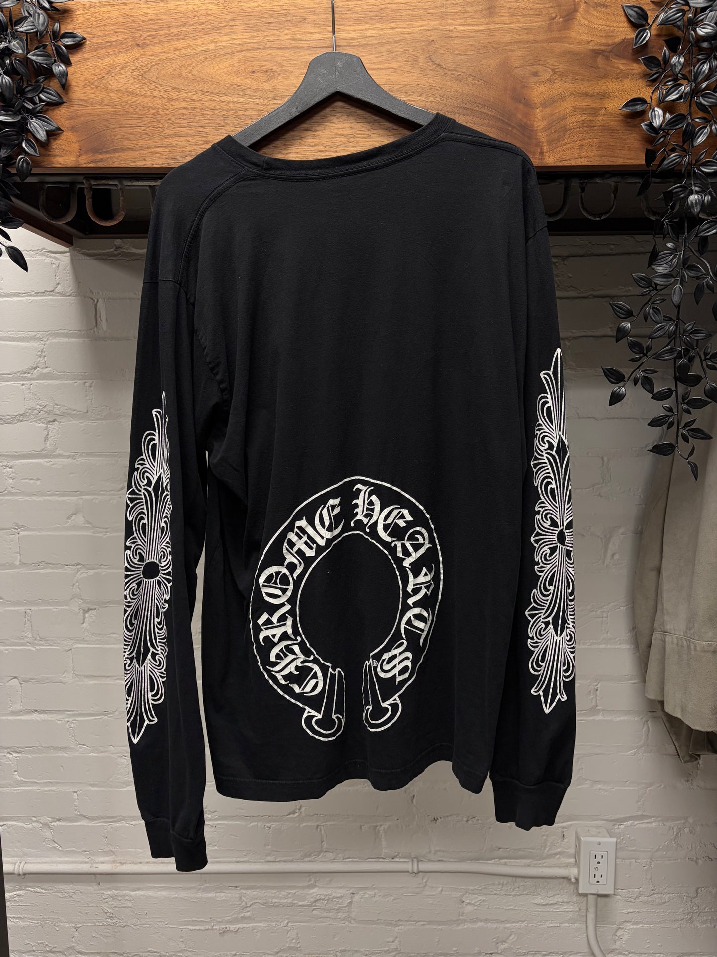 Chrome Hearts ‘Floral Cross’ Black Long Sleeve Horseshoe Logo Shirt