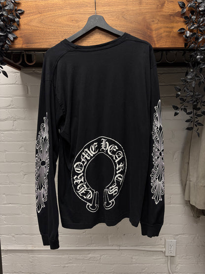 Chrome Hearts ‘Floral Cross’ Black Long Sleeve Horseshoe Logo Shirt