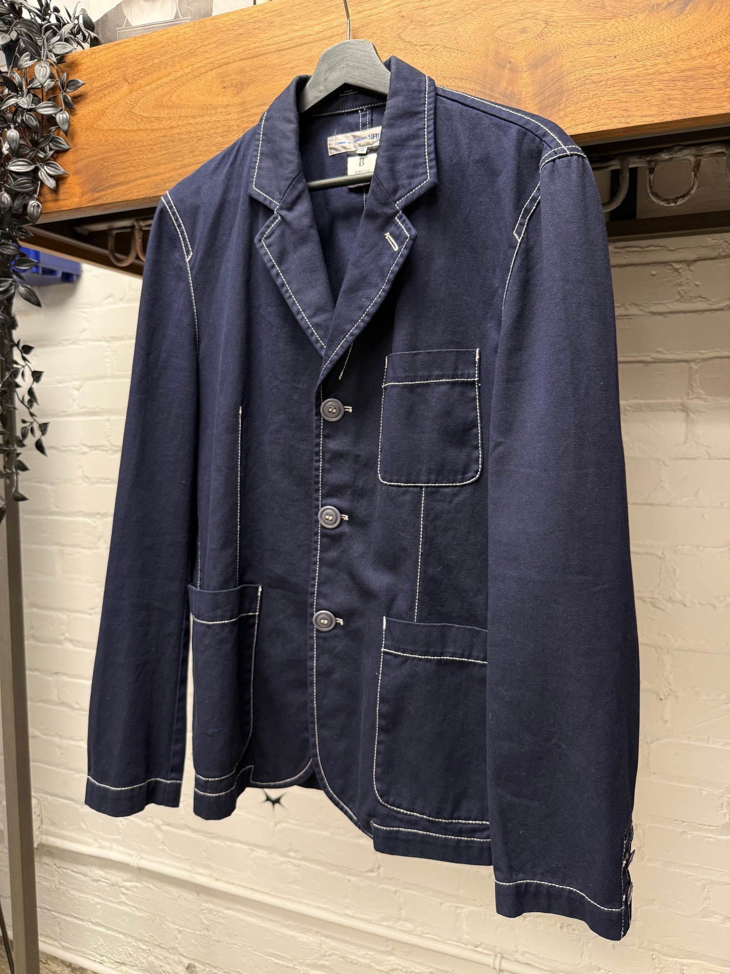 Comme Des Garçons Shirt Navy Contrast Stitch Blazer