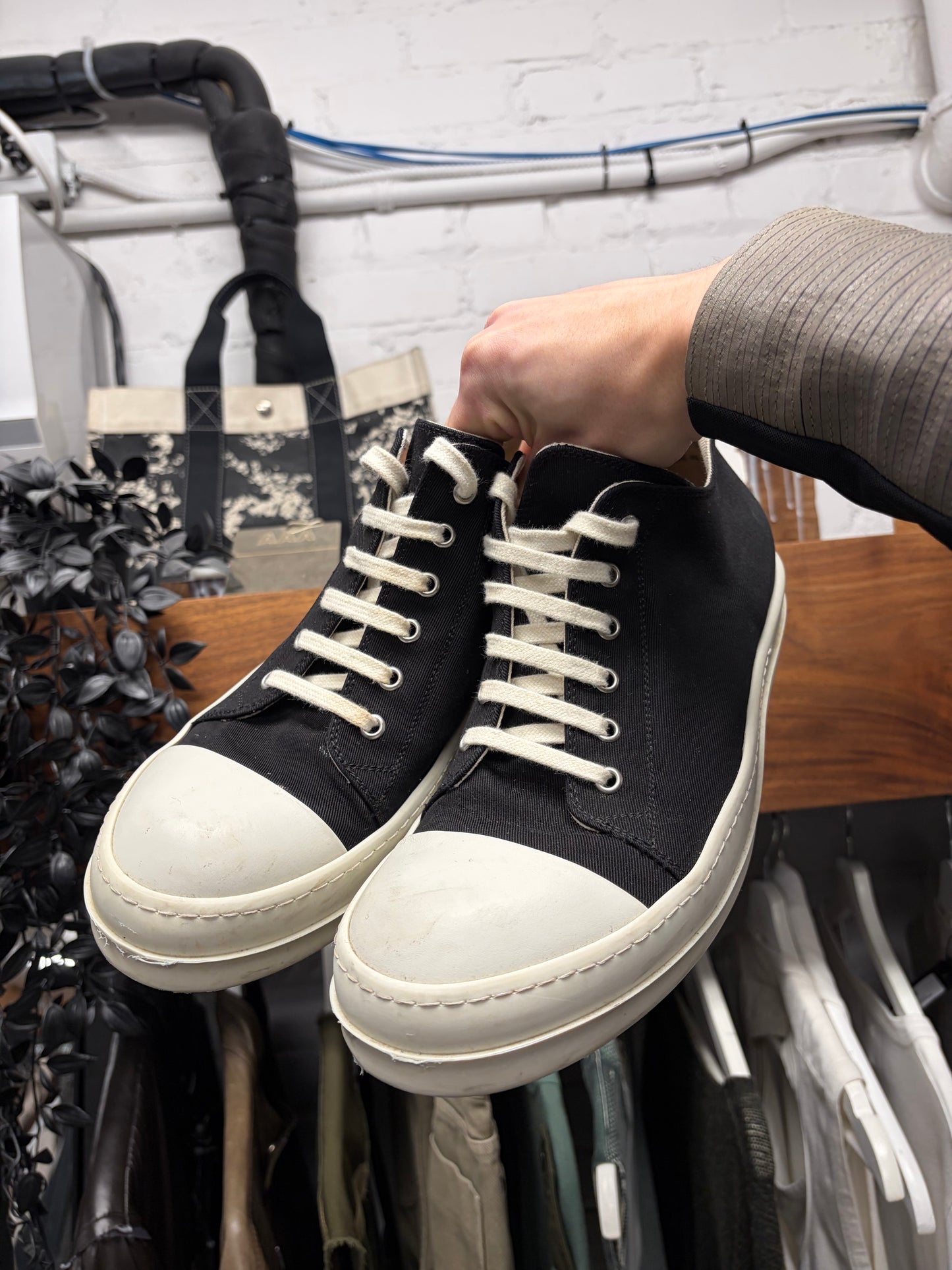 Rick Owens DRKSHDW ‘Ramones’ Black Canvas Low Top Sneakers