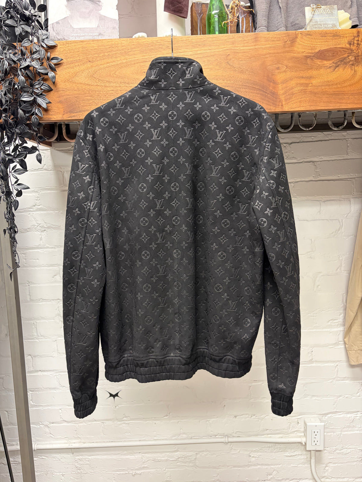 SS2025 Louis Vuitton by Pharrell Williams Black ‘Debossed Suede’ Monogram Leather Jacket with Airplane Zipper