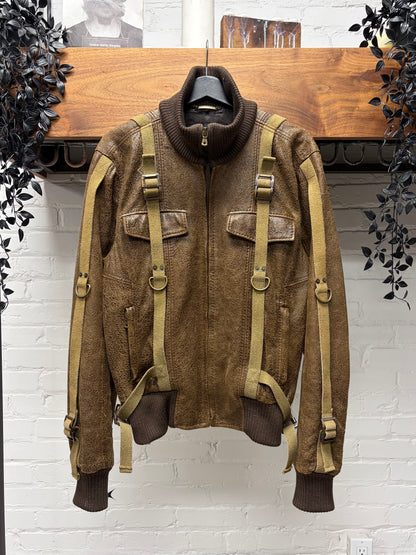 AW2003 Dolce and Gabbana ‘Bondage Strap’ Brown Goatskin Leather Bomber Jacket