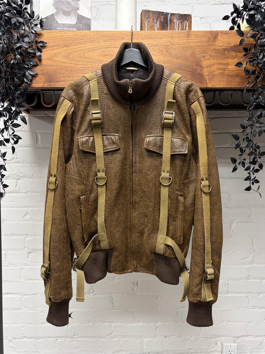 AW2003 Dolce and Gabbana ‘Bondage Strap’ Brown Goatskin Leather Bomber Jacket