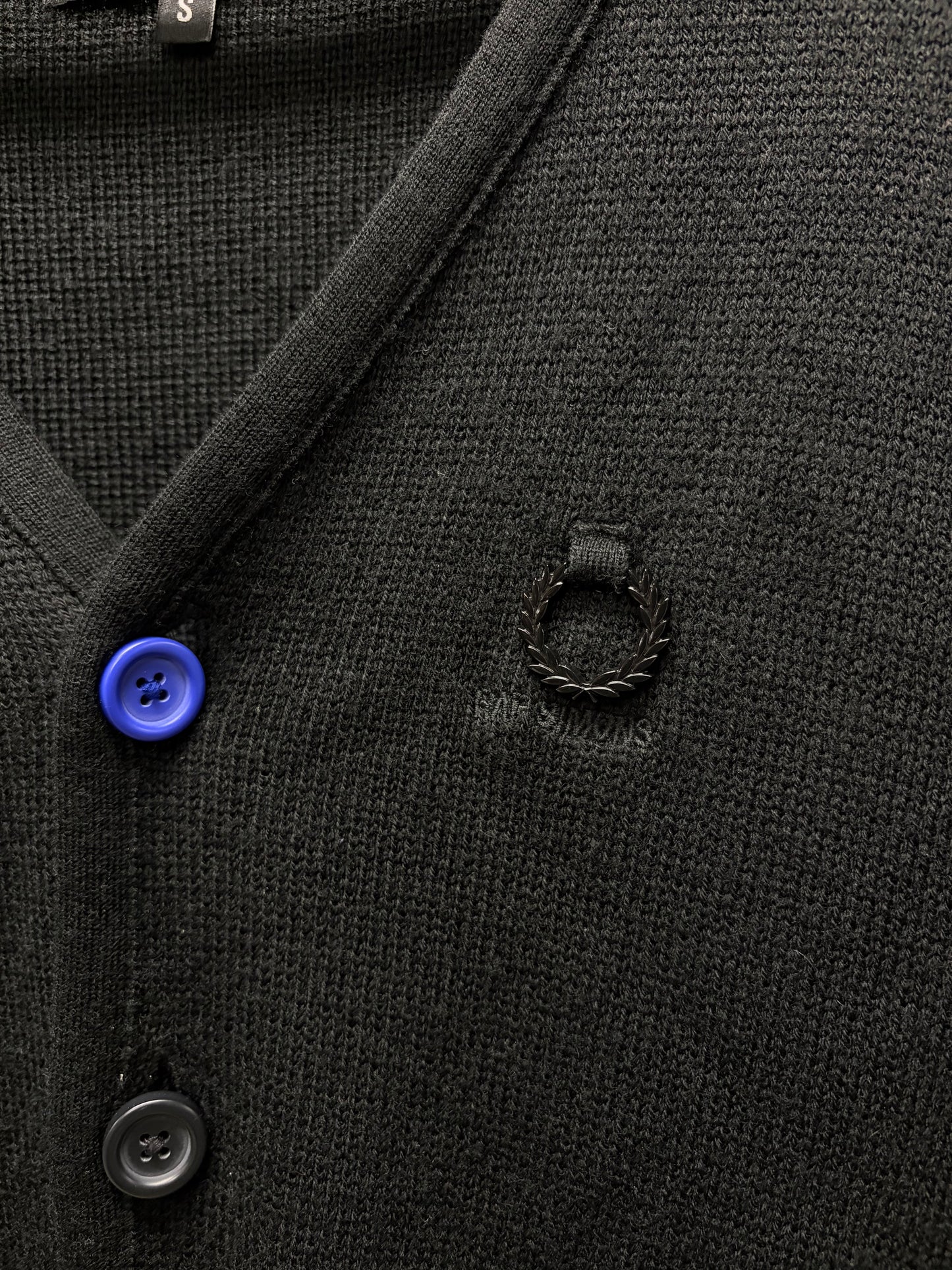 Raf Simons x Fred Perry ‘Metal Crest Logo’ Knit Black Cardigan Sweater