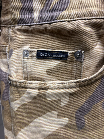 2000s Dolce & Gabbana Camouflage Print Bootcut Straight Leg Denim