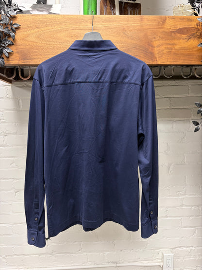 Prada Glossy Blue Button up Shirt with Double Front Pockets