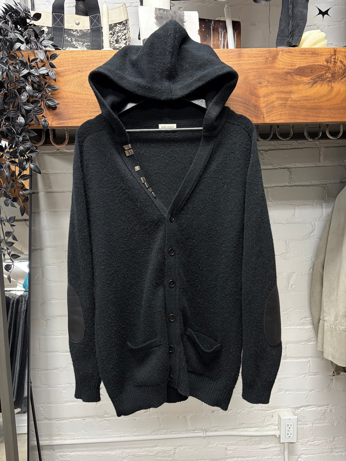 2013 Saint Laurent by Hedi Slimane ‘Baja’ Pierced Wool Hooded Cardigan