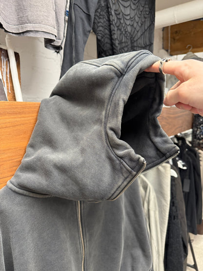 Entire Studios Cropped ‘Full-Zip’ Washed Grey Heavy Cotton Hoodie