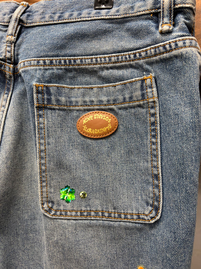 Acne Studios Embellished Blue Flared Leg Button Fly Denim