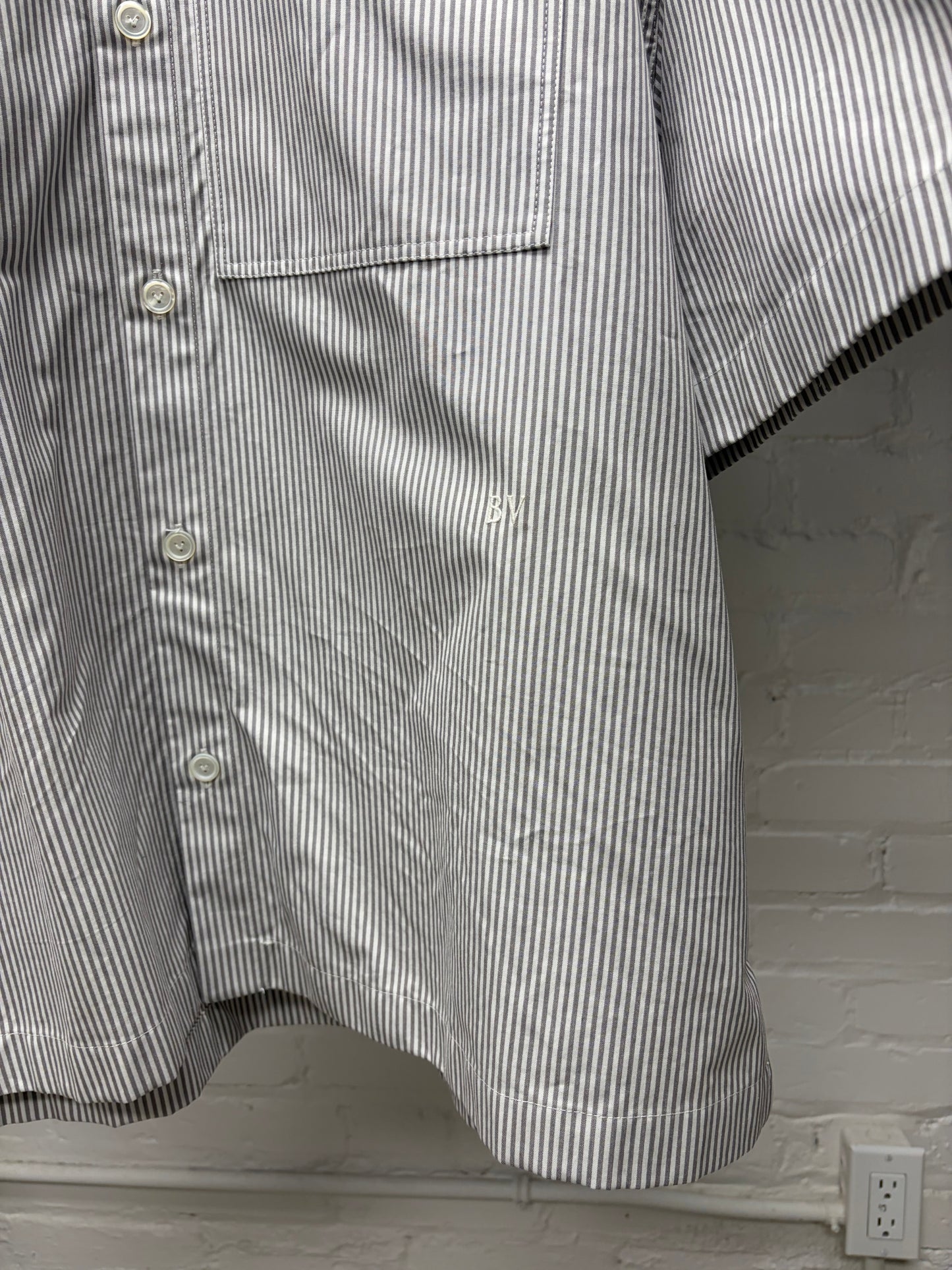 Bottega Veneta Striped Cotton ‘BV’ Minimal Logo Overshirt