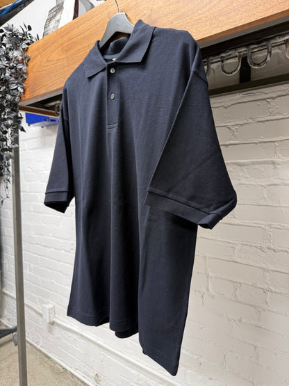 Auralee Dark Navy Cotton Short Sleeve Polo
