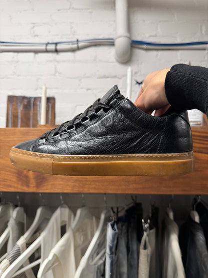 Balenciaga ‘Arena’ Black Leather/Gum Sole Mid Top Sneakers