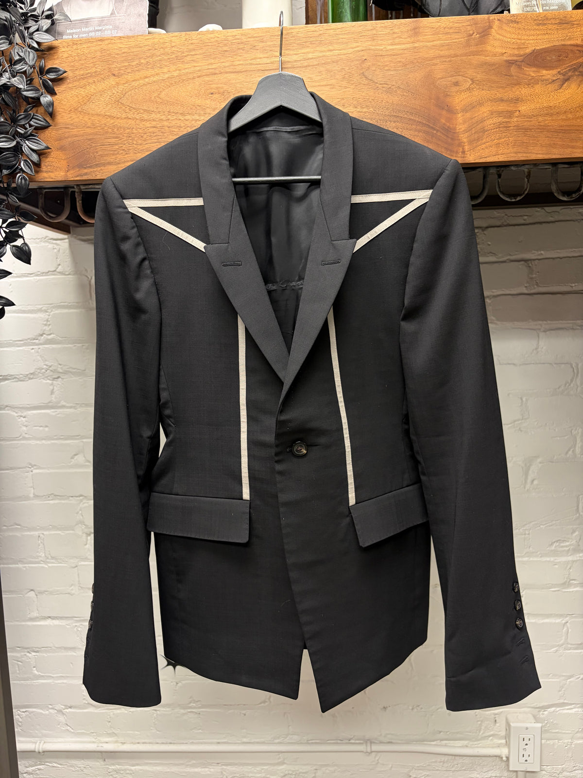 AW2022 Rick Owens ‘Strobe’ Black Blazer with Milk Piping