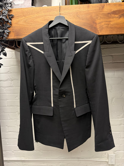 AW2022 Rick Owens ‘Strobe’ Black Blazer with Milk Piping