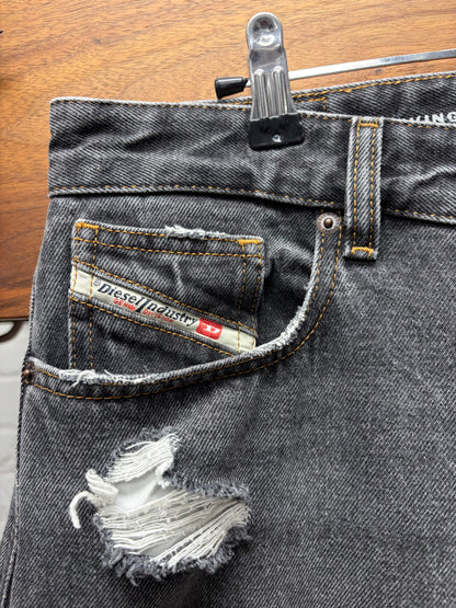 Diesel ‘D-Rise 007F6’ Distressed Grey Wide Leg Denim