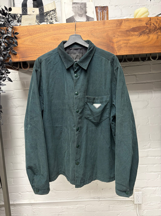 Prada Forest Green Corduroy Button Snap Work Jacket