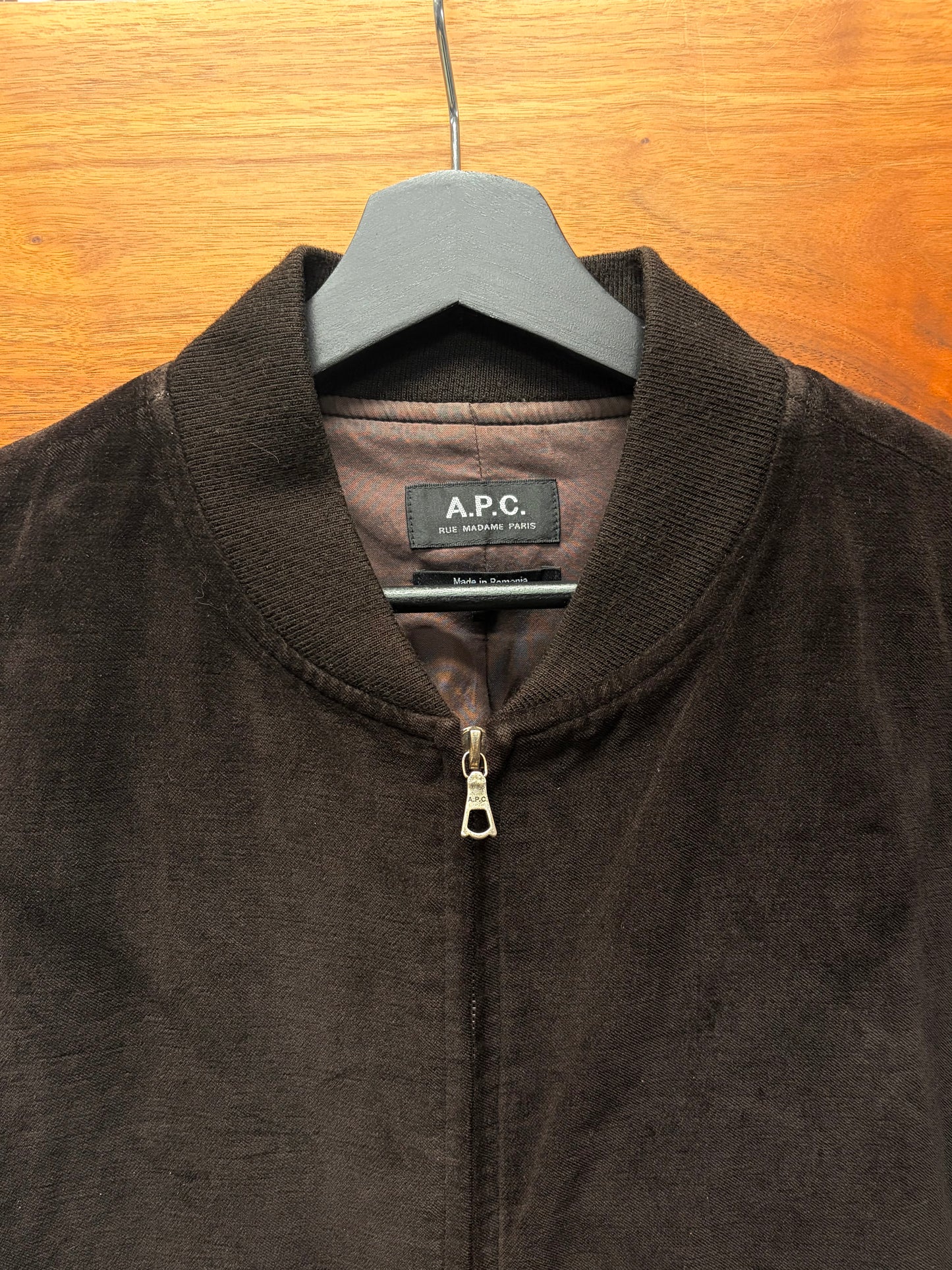 A.P.C. Dark Brown Velvet Bomber Jacket